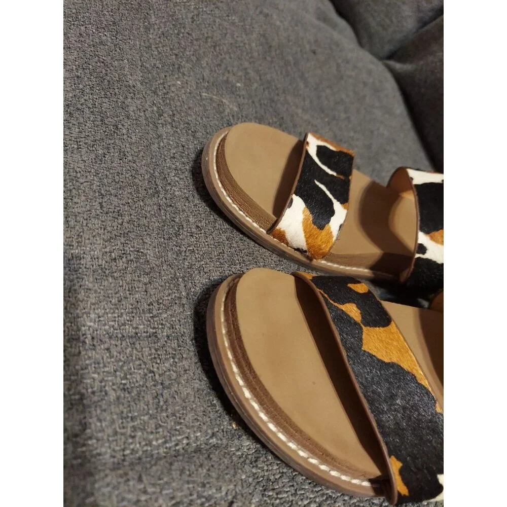 Yellow Box Slides Keily Sz 8.5 Real‎ Fur Dyed And Treated Cow Hair Summer Flips - Picture 7 of 7